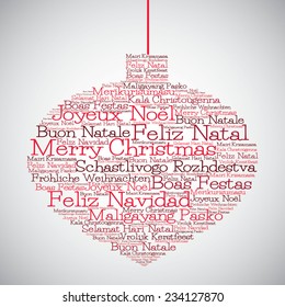 Christmas bauble made from "Merry Christmas" in different languages in vector format.