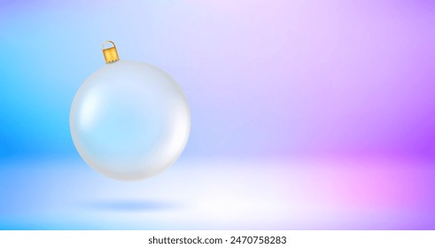 Christmas bauble on holographic background. Vector 3d banner with copy space
