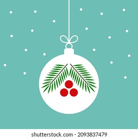 Christmas bauble ornament with fir branch and berries. Vector illustration.