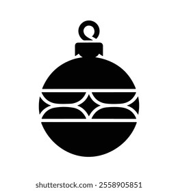 Christmas Bauble Ornament Silhouette Vector. Black and White Holiday Bauble Illustration.