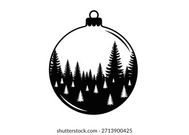 Balde de Natal com Pine Forest Landscape Preto Vetor Clipart