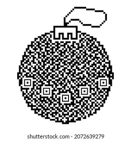 Christmas bauble with QR code texture isolated on white background. Xmas ball pixelated icon for new year, identification tag, pass code, sticker, logotype design element or other. Vector illustration