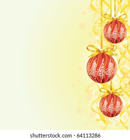 Christmas bauble and ribbon background (vector, CMYK)