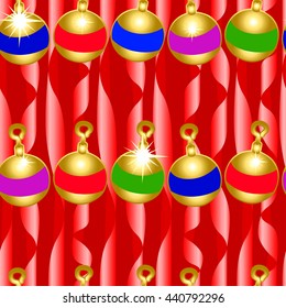 Christmas bauble and ribbons seamless pattern .