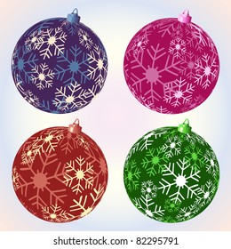 Christmas bauble selection with snowflakes in different colors