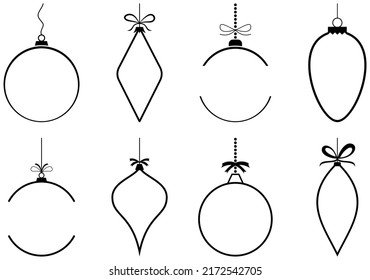 Christmas bauble. Set of eight empty tree ball in Black. White background.
Blank Xmas Ornament with hanger for own text and design requirements as vector.