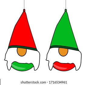 A Christmas bauble set in the guise of 2 Gnomes isolated over white.