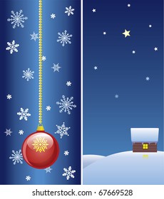Christmas bauble with snowflakes and house in snow vector image