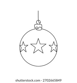 Christmas Bauble with Star Pattern Line drawing. Line art. Illustration
