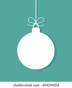 Christmas Bauble White Tag On Blue Background. Vector Illustration