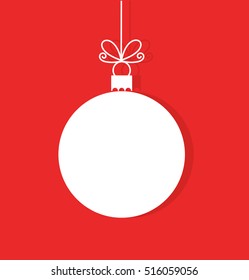 Christmas bauble white tag on red background. Vector illustration