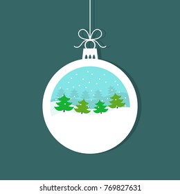 Christmas bauble with winter landscape illustration