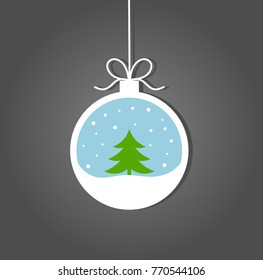 Christmas bauble with winter Christmas tree illustration