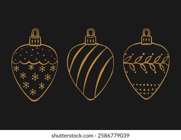 Christmas baubles. Decoration isolated elements. Hand drawn vector illustration.