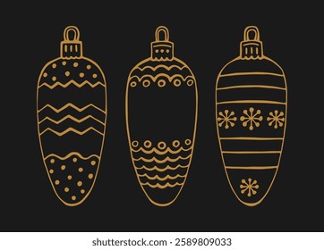 Christmas baubles. Decoration isolated elements. Hand drawn vector illustration.