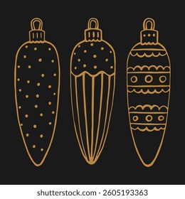 Christmas baubles. Decoration isolated elements. Hand drawn vector illustration.