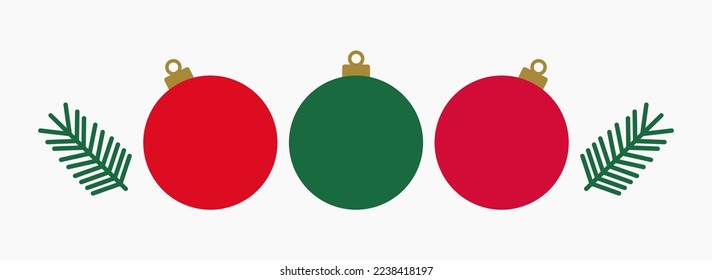 Christmas baubles and fir branches decoration isolated on white background. Vector illustration.