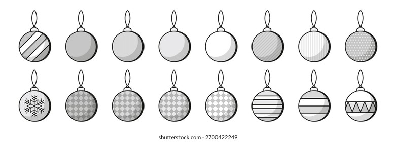Navidades adornos en estilo plano, bolas de árbol de Navidad para la decoración festiva, vacaciones y decoración de invierno icono de Vector