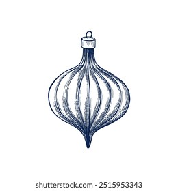 Christmas baubles hand drawn Isolated vector illustration. Christmas tree toy Glass for holiday poster, party sketch for New Year cards, greeting, holiday, invitation. Engraving style.