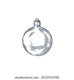 Christmas baubles hand drawn Isolated vector illustration. Christmas tree toy Glass for holiday poster, party sketch for New Year cards, greeting, holiday, invitation. Engraving style.