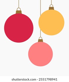 Christmas baubles hanging ornaments. Christmas card design elements. Vector illustration.