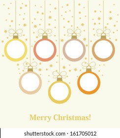 Christmas baubles hanging. Vector illustration background