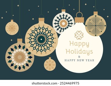 Baubles de Natal em muitos padrões diferentes com desenhos de cartão de Natal. Tudo no grupo e camadas separadas. Vetor.