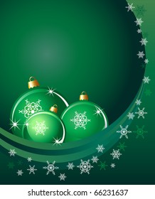 Christmas baubles on abstract background with snowflakes. Space for your text. EPS10 vector format.
