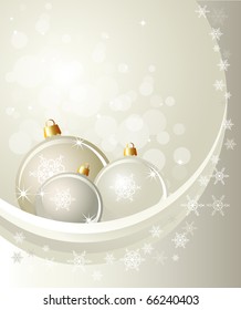 Christmas baubles on abstract background with snowflakes. Space for your text. EPS10 vector format.