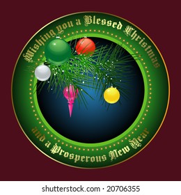 Christmas baubles on an evergreen bough