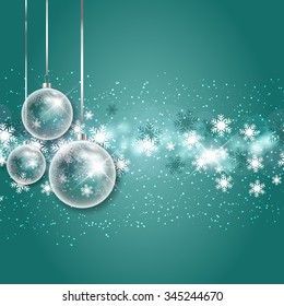 Christmas baubles on a snowflake background