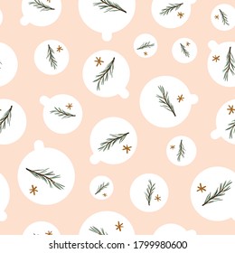 La Navidad se baucaba con ramas de pino dentro de un patrón vectorial sin fisuras en rosa. Diseño estacional de impresión superficial para fábricas de papel, papel, tarjeta, envoltura de regalo, papel de libro de chatarra y embalaje.