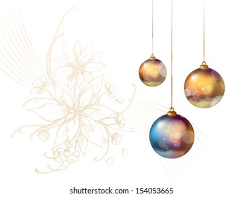 Christmas baubles and poinsettia