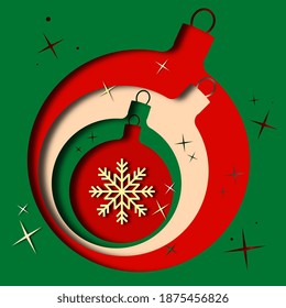 Christmas baubles with red and green elements and snowflake