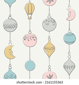 Christmas baubles seamless pattern in pastel colors