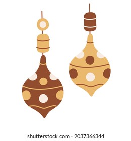 Christmas baubles.  Vector hand drawn illustration isolated on white background.  Great for greeting cards.  Boho rarth tones.