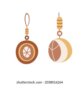 Christmas Baubles.  Vector Hand Drawn Illustration Isolated On White Background.  Great For Greeting Cards.  Boho Earth Tones.