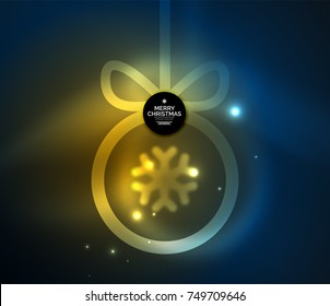 Baudibles navideños, magia vectorial fondo oscuro con brillantes esferas de Año Nuevo. Plantilla navideña de vacaciones con colores amarillo y azul