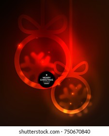 Weihnachtsbaumchen, dunkler Vektorhintergrund mit leuchtenden Neujahrskugeln. Weihnachtsvorlage für Feiertage, rote Farbe