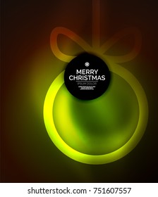 Christmas baubles, vector magic dark background with glowing New Year spheres. Holiday Christmas template