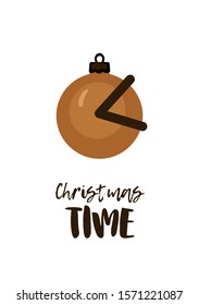 Christmas baulbe cookies background, card, X-mas template for poster, flyer, advertisement. Minimalist design in flat cartoon style. Seasonal greeting illustration on white background