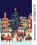 Christmas bazaar. Family, people, Sale, preparation. Outdoor celebration. New year market, Vertical composition