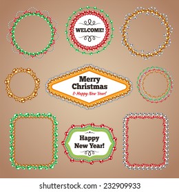 Christmas Beads Garlands Frames with a Copy Space Set for Celebratory Design. Used pattern brushes included.