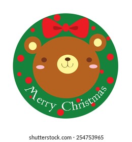 Christmas bear with bow and red polka dot