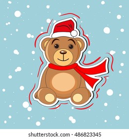 Christmas bear in a cap of Santa Claus
