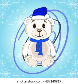 Christmas bear in a cap of Santa Claus.