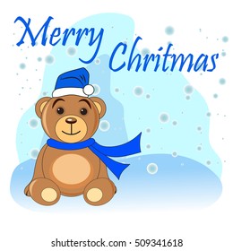 Christmas bear in a cap of Santa Claus