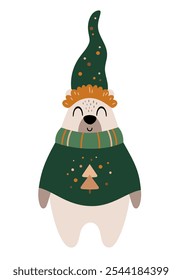 Christmas bear clipart. Boho Christmas animal clip art. Cute festive character. Hand draw vector illustration in flat style	