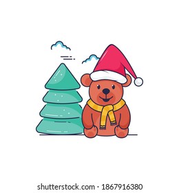 Christmas bear flat vector illustration