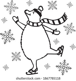 Christmas bear and his ice skating ride under the snow